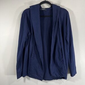 Tinted Navy Blue Hooded Open Front Cardigan Pockets Women's Small‎